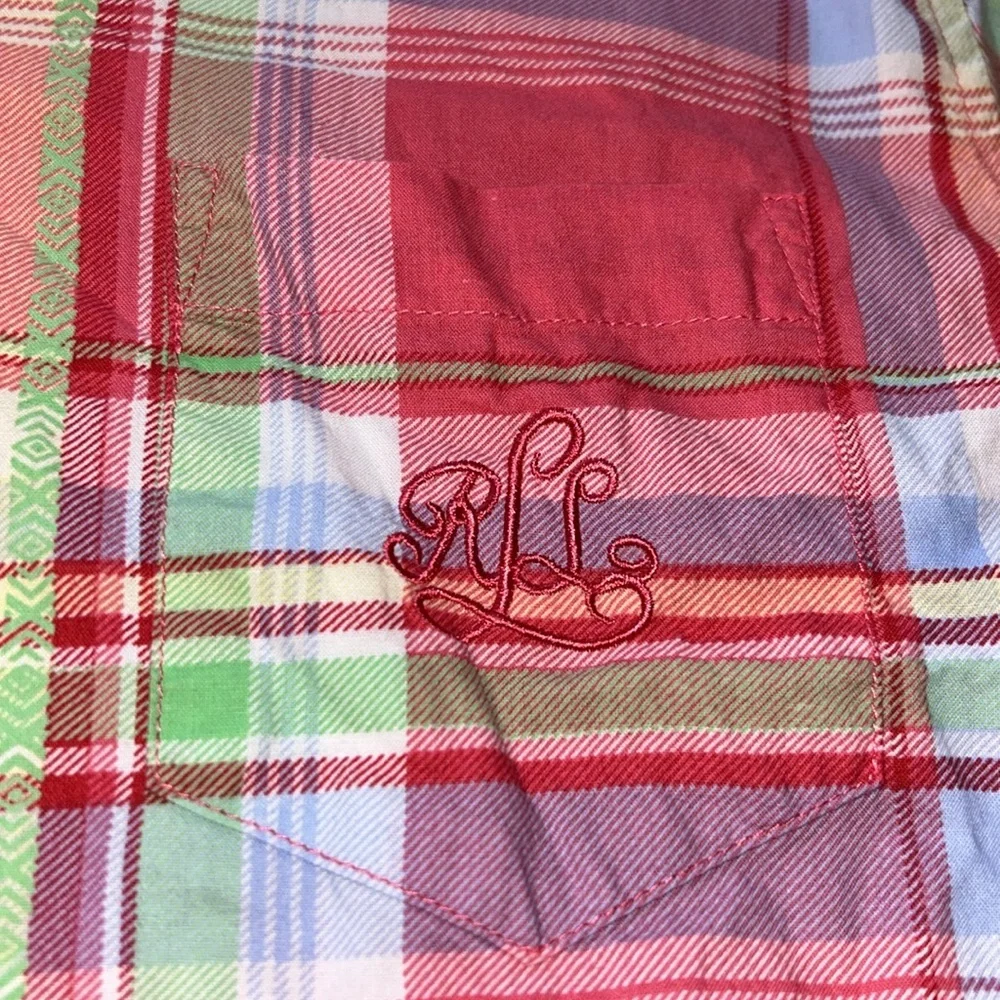 LAUREN RALPH LAUREN PINK & GREEN PLAID LRL MONOGRAMMED LIGHTWEIGHT  SLEEPSHIRT M